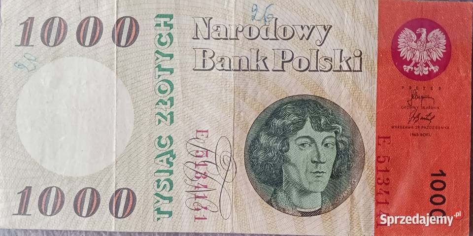 1000 M Kopernik 29X1965 r seria E ładne Konin