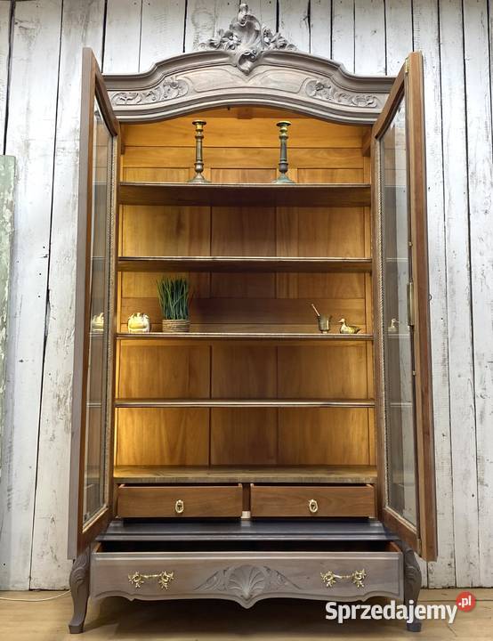 BIBLIOTEKA witryna szara Ludwik XV Francja Meble wielkopolskie Poznań sprzedam