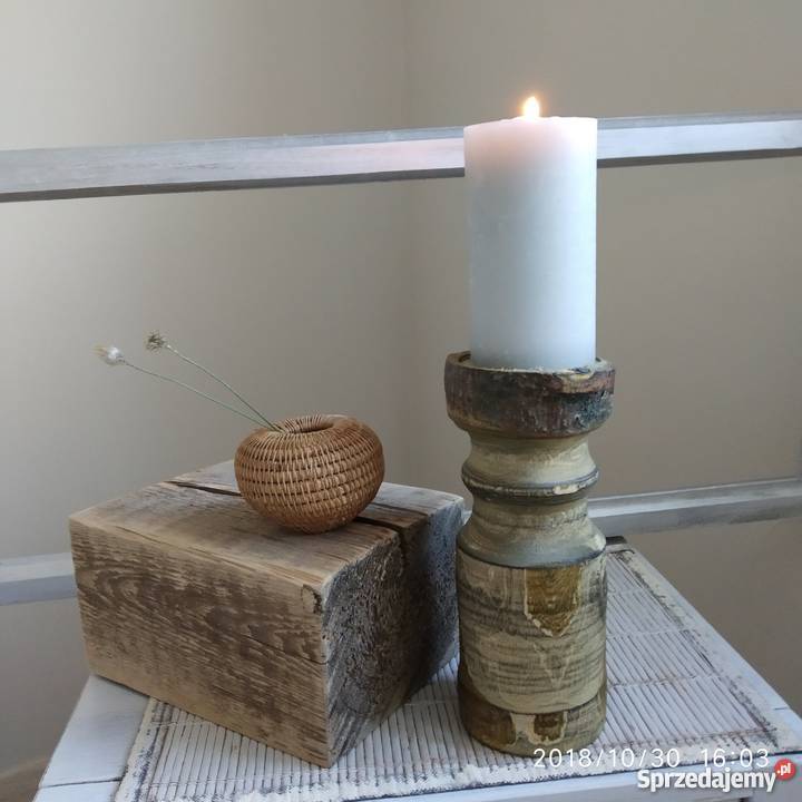 Świecznik drewniany toczony rękodzieło Dekoracje i ozdoby