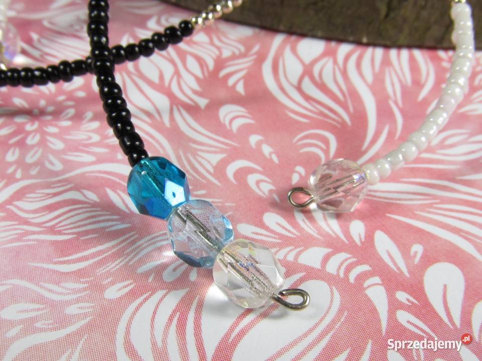 Naszyjnik czarny niebieski srebrny łezka Katowice