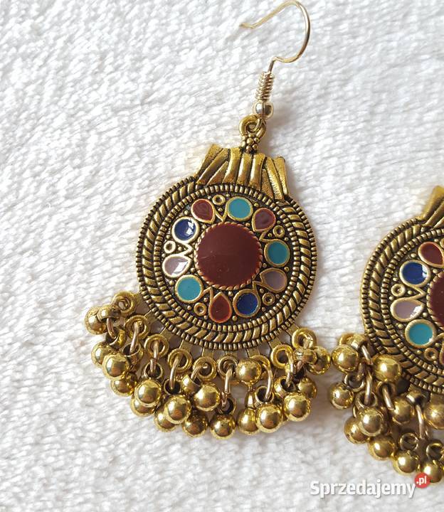 Okrągłe kolczyki boho etno hippie zoty kolor zachodniopomorskie Szczecin