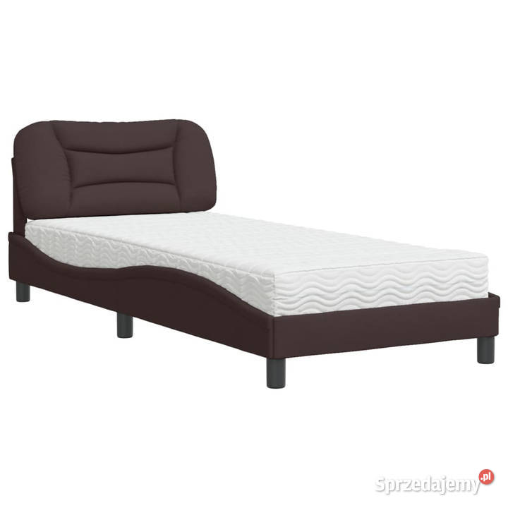 Łóżko z materacem brązowe obite tkanną 80x200 sprzedam
