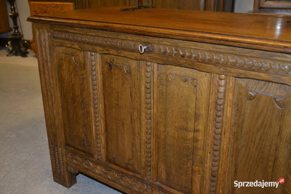 kufer francuski dąb Antyki, Sztuka, Kolekcje Będzin