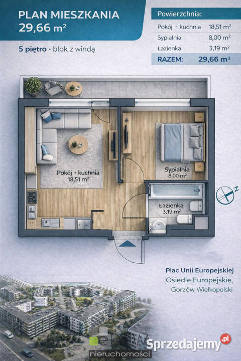 Mieszkanie Gorzów Wielkopolski 2966m2 2 pokoje