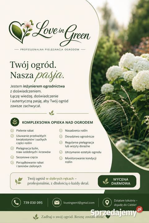 Profesjonalna pielęgnacja ogrodów Love in Green Usługi ogrodnicze Wiązowna prace ogrodowe