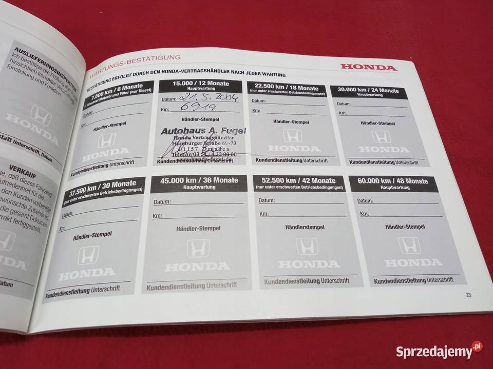 Honda Civic G3 2001 Książka Gwarancyjna Łódź