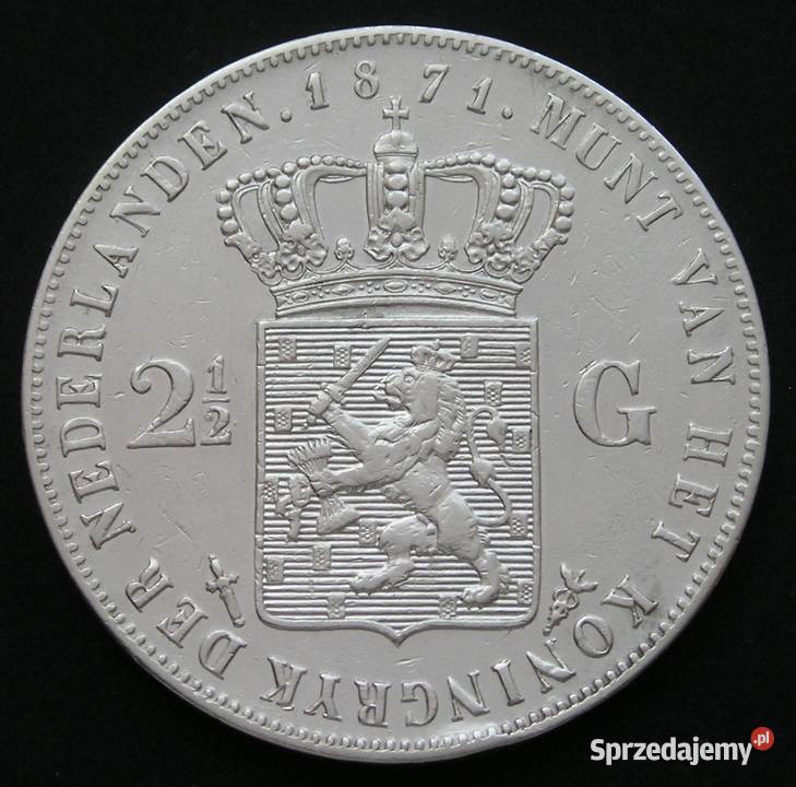 HOLANDIA 2 12 GULDENA 1871 WILLEM III SREBRO Łódź