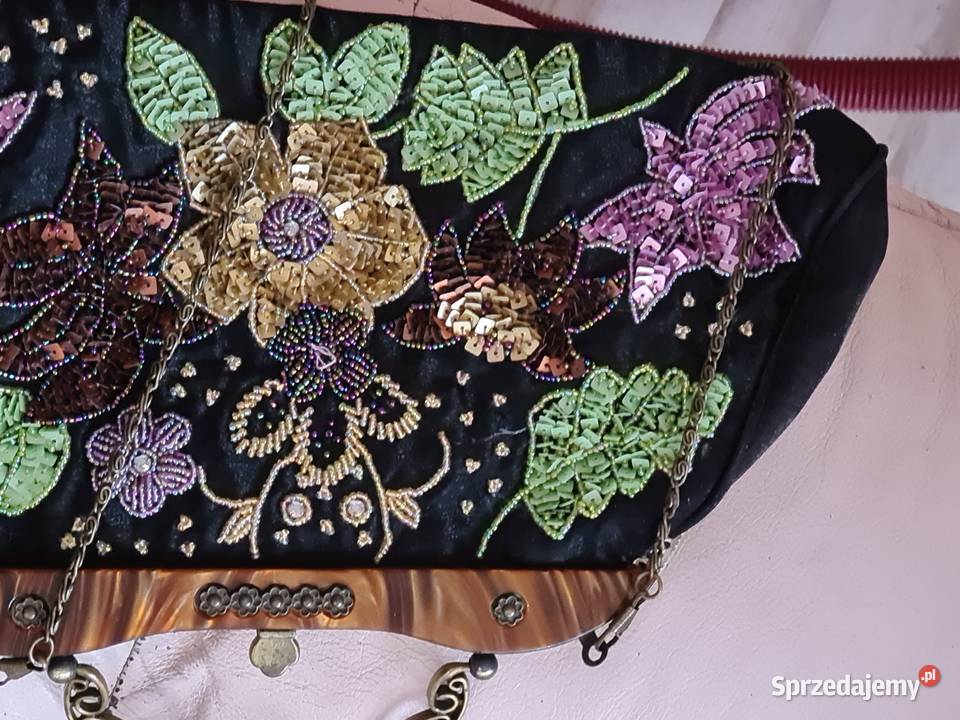 Czarna torebka wyszywana Vintage Przasnysz