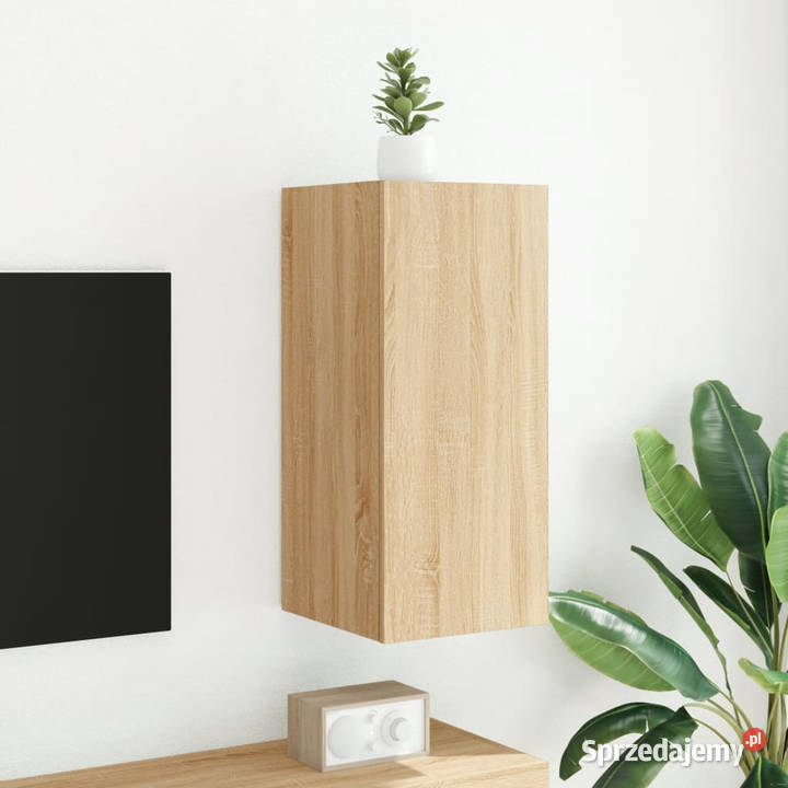 Ścienna szafka TV z LED dąb sonoma 305x35x70 RTV Warszawa