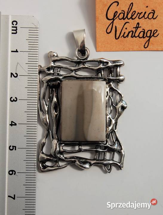 Wisior prostokątny krzemień pasiasty szary lubelskie sprzedam