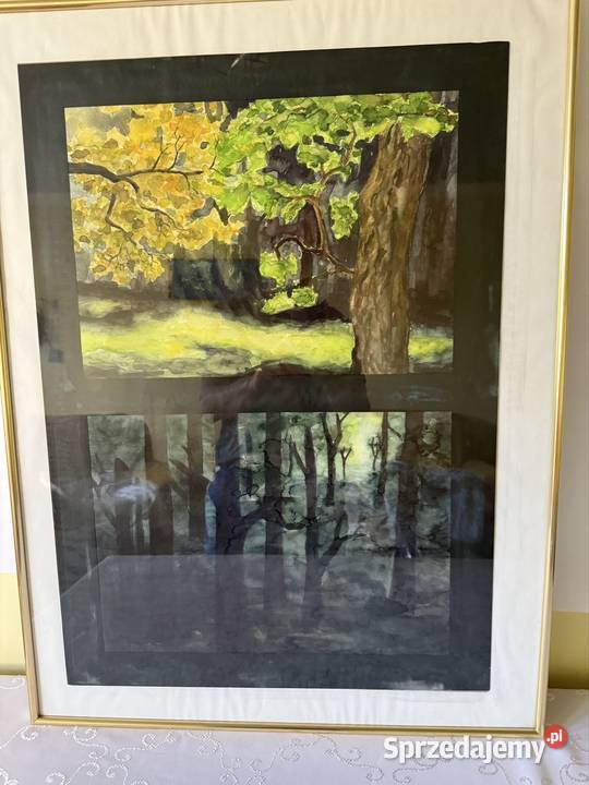 Duży Unikatowy Obraz Pejzaż Leśny Malowany