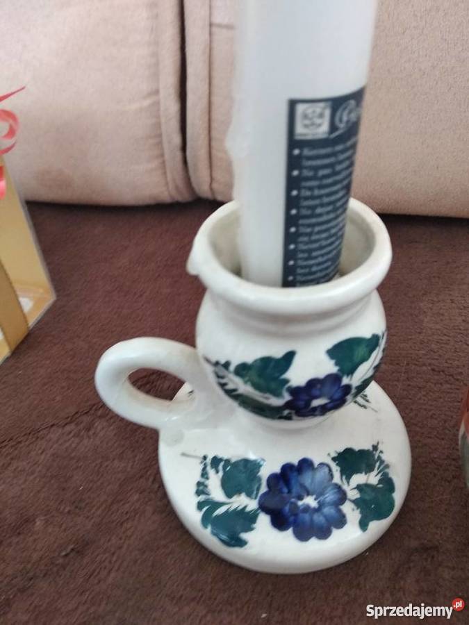 świeczniki ręcznie malowane i dzbanek komplet