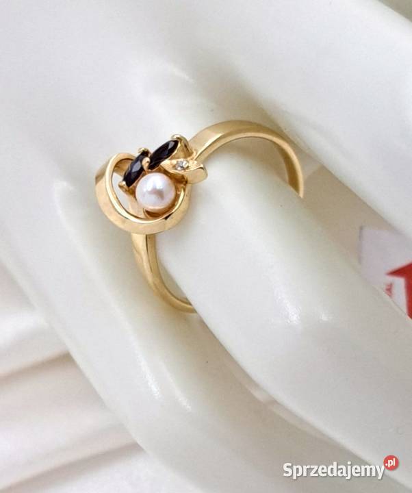 Pierścionek r16 Złoty pr585 Perła i szafiry Z649 Poznań sprzedam