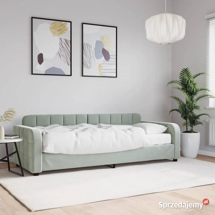Sofa z materacem do spania jasnoszara aksamit 223cm Warszawa