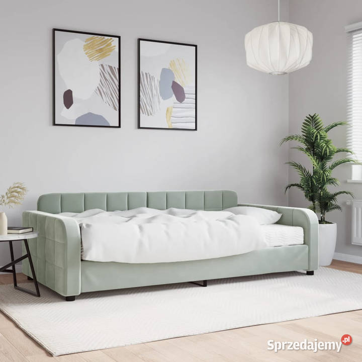 Sofa z materacem do spania jasnoszara aksamit Warszawa