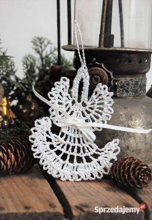 Anioł aniołek szydełkowy biały płaski zawieszka Lublin