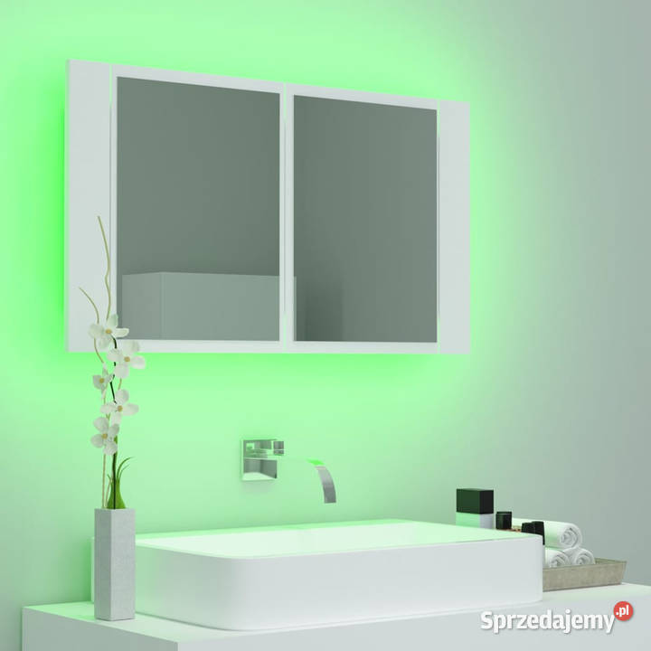 Szafka łazienkowa z lustrem i LED biała 80x12x45 mazowieckie Warszawa