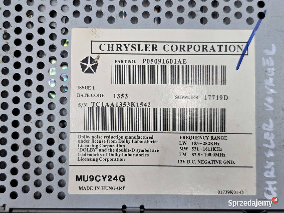 Radio Kaseta 6 Płyt CD CHRYSLER VOYAGER IV LIFT Kąty Wrocławskie