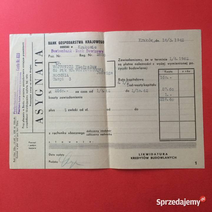 1864 Asygnaty Bankowe Kraków Wojtowicz Antykwariat Szczecin sprzedam