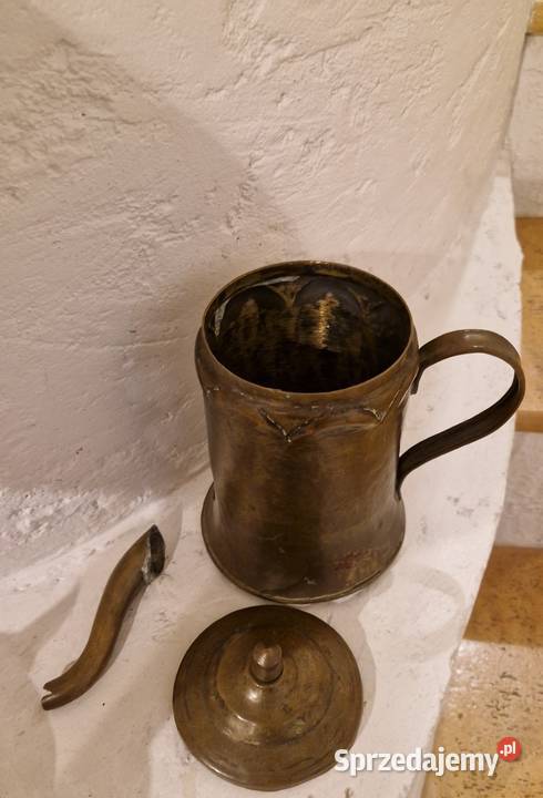 Stary DZBANEK miedziany z patyną z brązu Lublin
