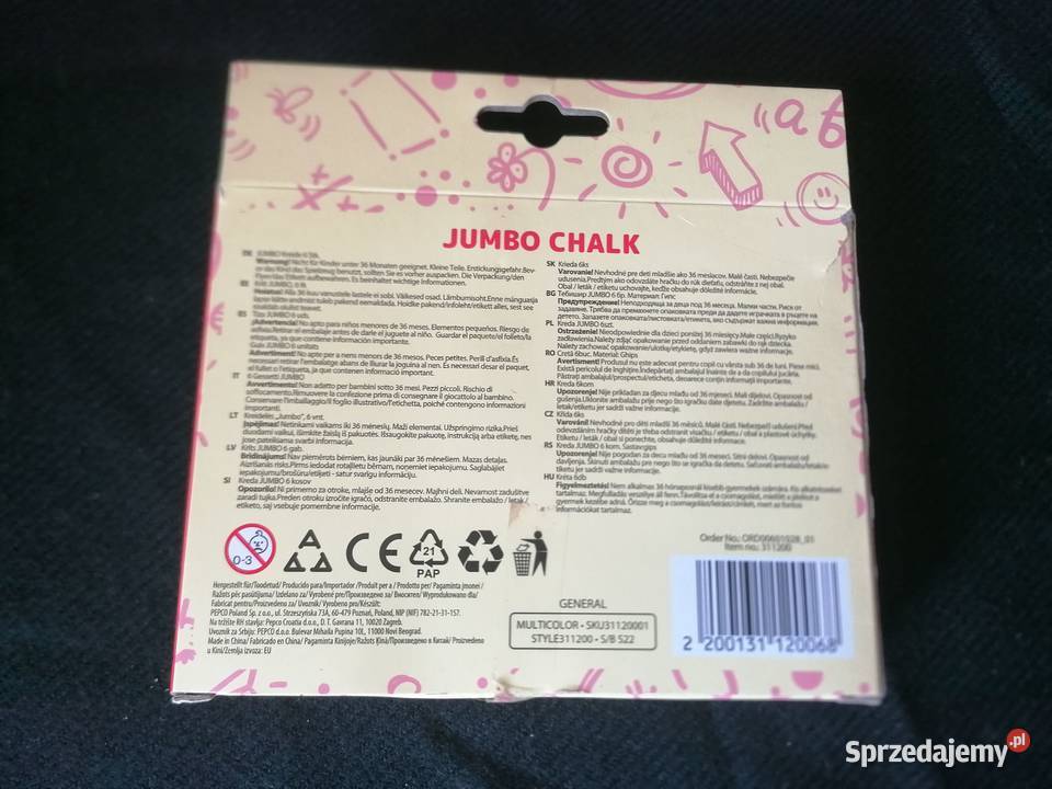 Kreda chodnikowa kolorowa JUMBO gruba 6 sztuk