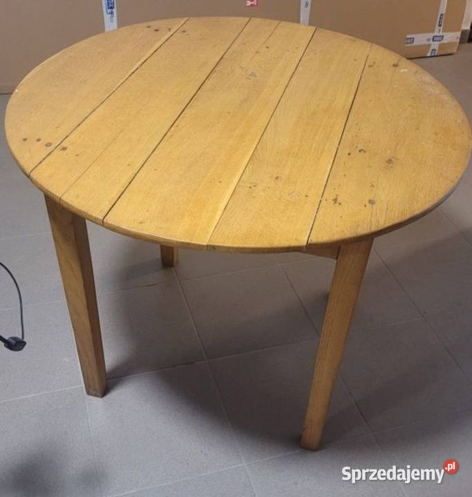 Stolik drewniany PRL średnica 82 wys 65 Świdnik