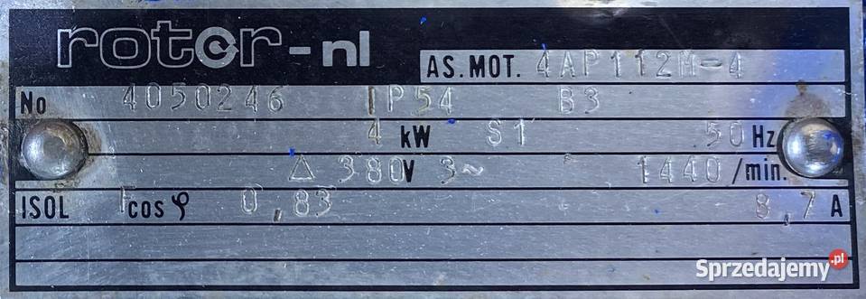 silnik elektryczny 4kW 1440obr 3fazowy kujawsko-pomorskie Pigża