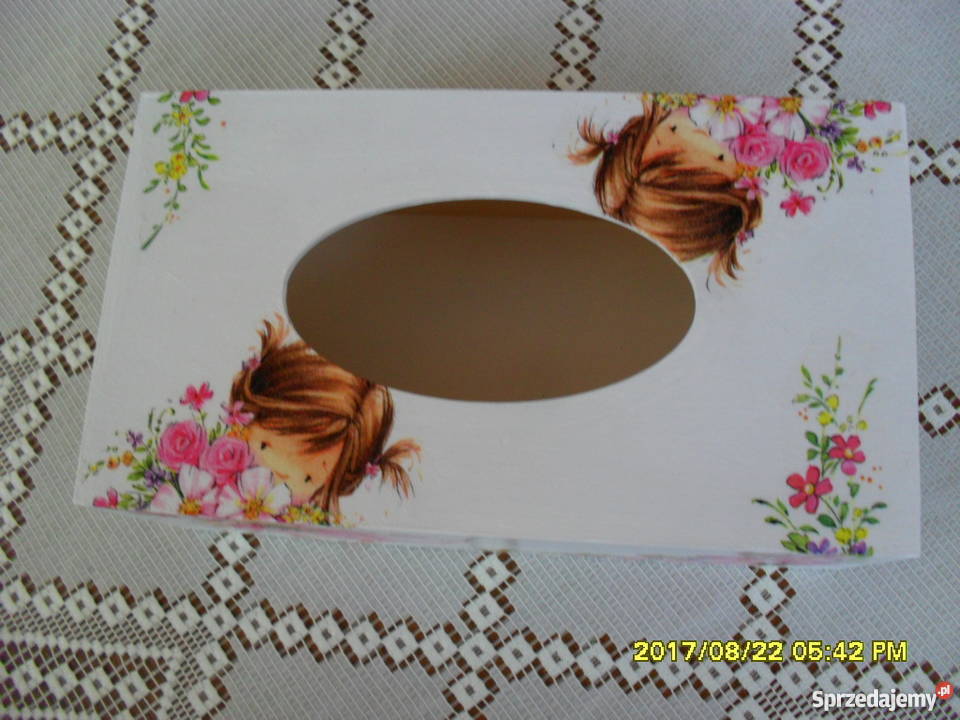 Piękny zestaw decoupage chustecznik i pojemnik Bochnia