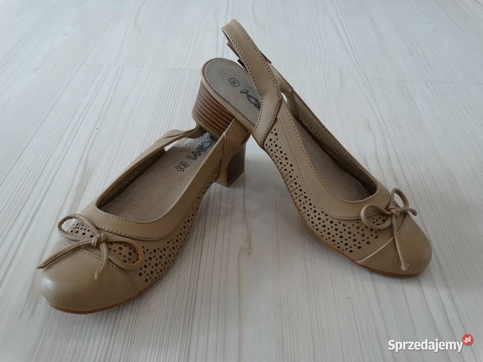 Buty Sandały Skórzane Skóra Naturalna Beżowe brązowy/beżowy podlaskie Łomża