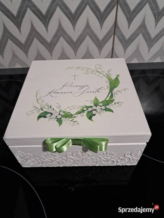 Pudełko komunijne konwalie z życzeniami handmade Kędzierzyn-Koźle