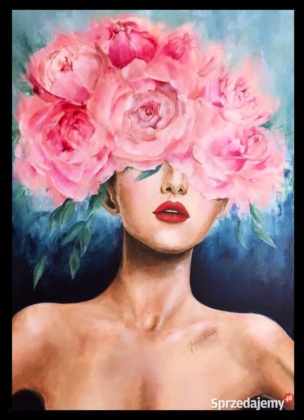 Kobieta abstrakcja nowoczesny duży obraz piwonie mazowieckie Warszawa