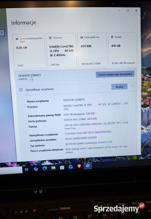 Lenovo ThinkPad T510 i5 8GB SSD 120GB HDD 320GB Zielonka
