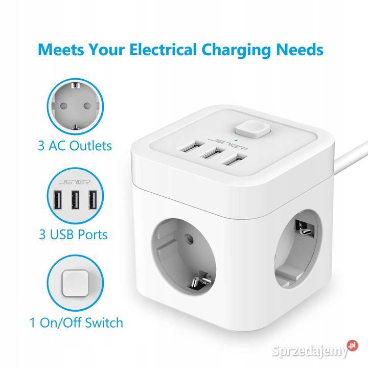 JSVER Gniazdo Zasilacz Ładowarka 6w1 Kostka USB Myszyniec