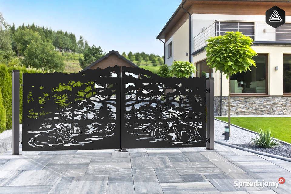 Brama skrzydłowa CNC Wahadłowa wilki las Furtka Poznań