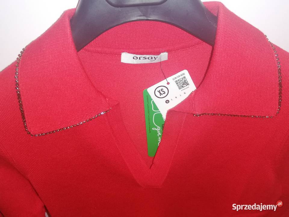 Nowy wiskozowy sweter z kołnierzykiem czerwony Warszawa