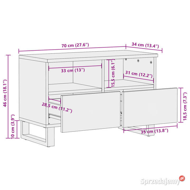 Szafka pod telewizor biała 70x34x46 lite drewno Pozostałe Warszawa