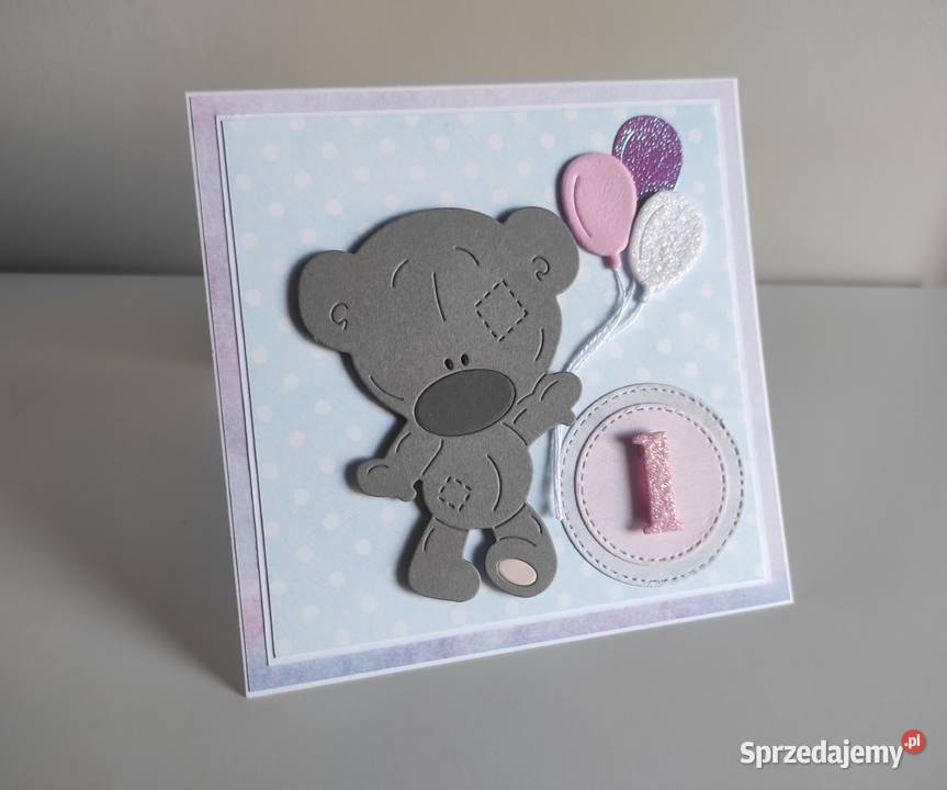 Kartka ręcznie robiona na urodziny roczek miś z łódzkie Łódź