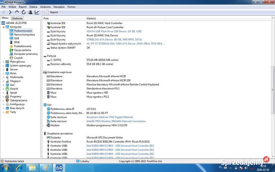 Acer 5920G Core2Duo Intel Core 2 Duo T7300Ram3Gb Taktowanie 2000
