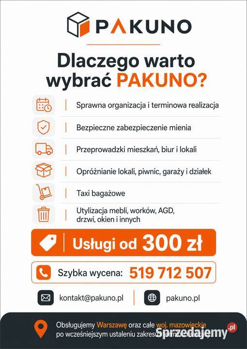 PAKUNO przeprowadzki i opróżnianie Warszawa i Wywóz gruzu i śmieci Utrzymanie czystości
