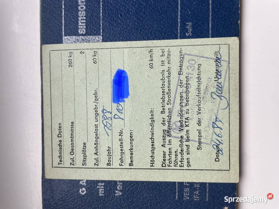 Dokumenty Papiery Brif Simson SR50 sprzedam