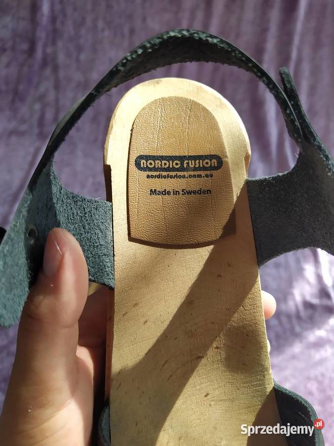 sandały skórzane drewniak podeszwa 39 nordic 24.5cm Białka sprzedam