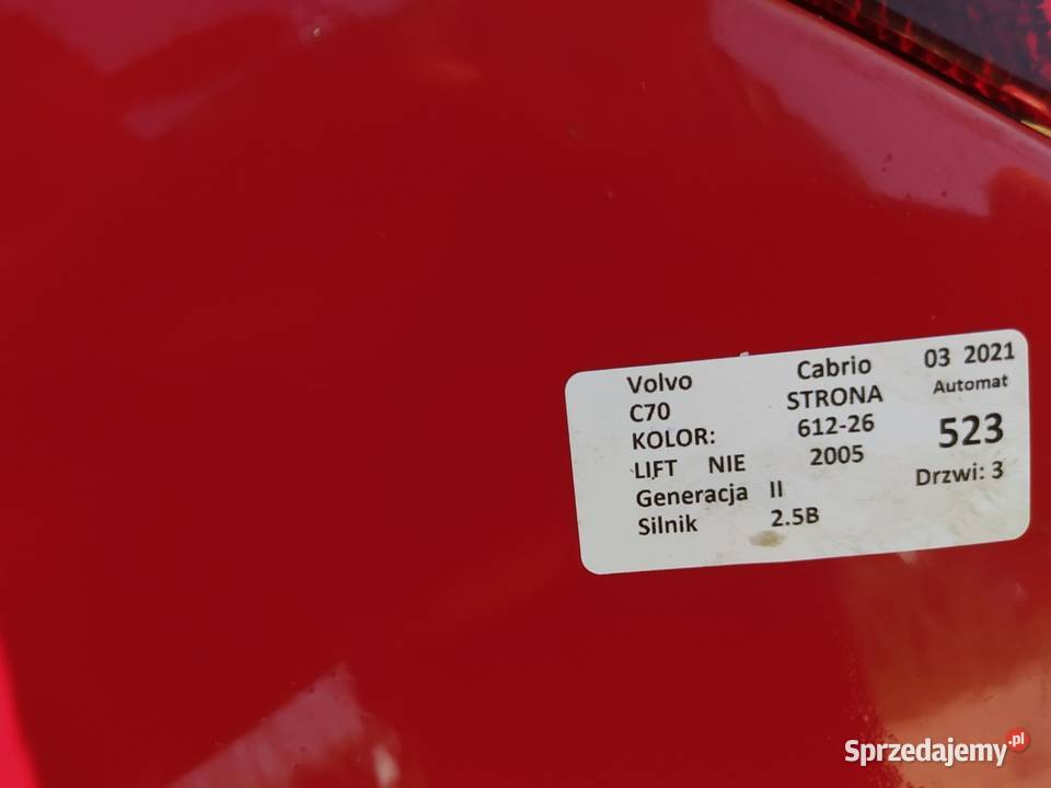 VOLVO C70 II KLAPA TYŁ 61226 Zbierkowo