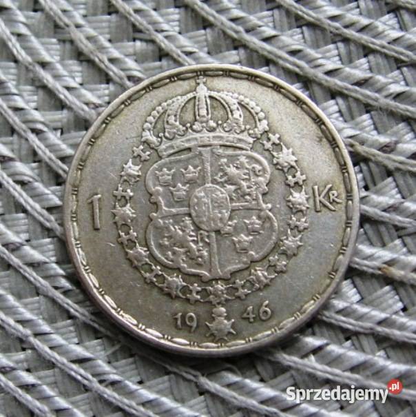 Szwecja 1 Korona 1946r SREBRO Kalisz