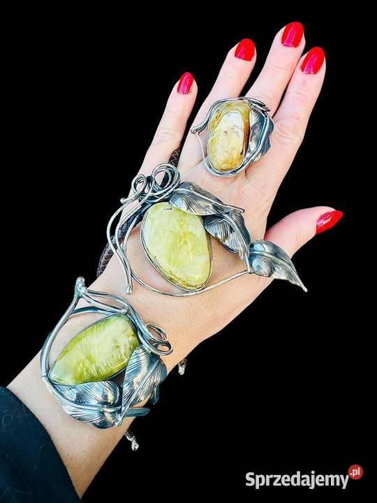 zestaw biżuterii srebro 925 rękodzieło bursztyn Pomlewo