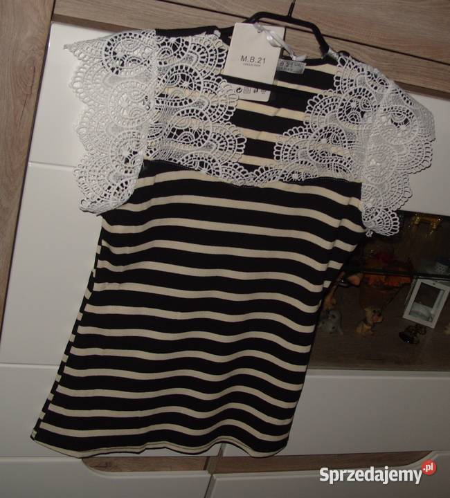 NOWY Topik Bluzka w czarno beżowe paseczki czarny sprzedam