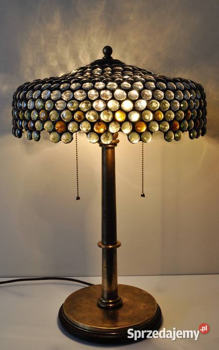 Piękna stara lampa klosz z kaboszonów Antyki wielkopolskie Wysoka