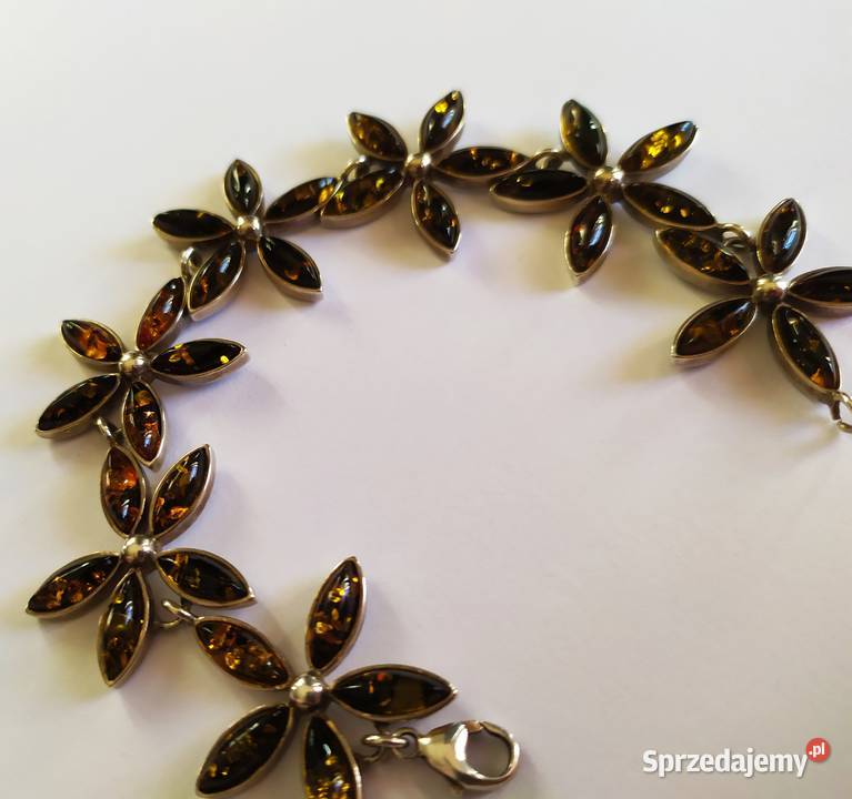 Bransoletka srebrna z bursztynami srebrne Grodzisk Wielkopolski