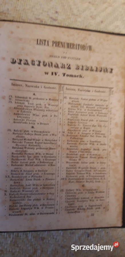 DYKCYONARZ BIBLIJNY T IV Kraków 1845 rzadkie Iwno
