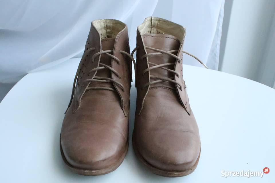 Skórzane beżowe brązowe ażurowe sznurowane botki dolnośląskie Wrocław sprzedam