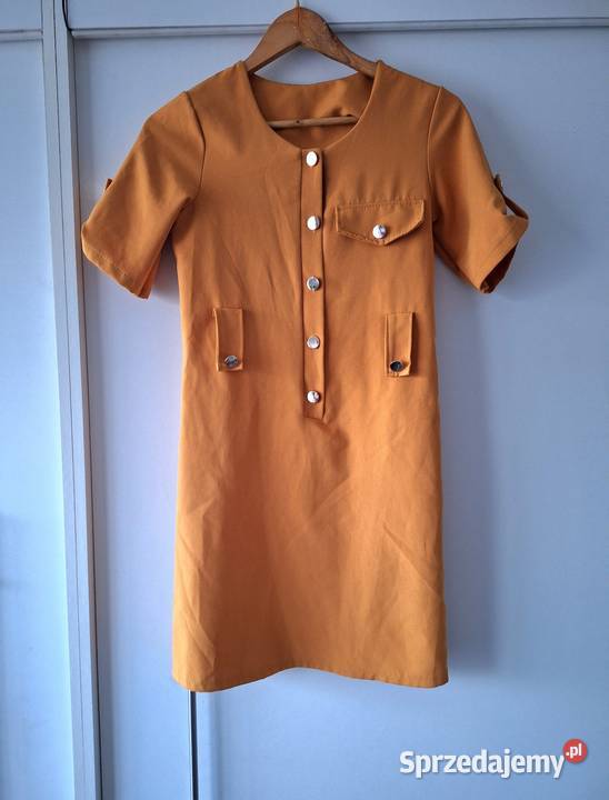 Śliczna musztardowa sukienka na guziczki 36 z Kraków